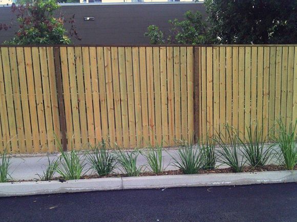 A Wooden Fence Is Surrounded By Plants On The Side Of The Road — AAA Fencing & Supplies in Southport, QLD