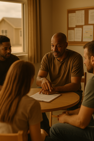 Formerly incarcerated man sharing insight during a peer-led group discussion.