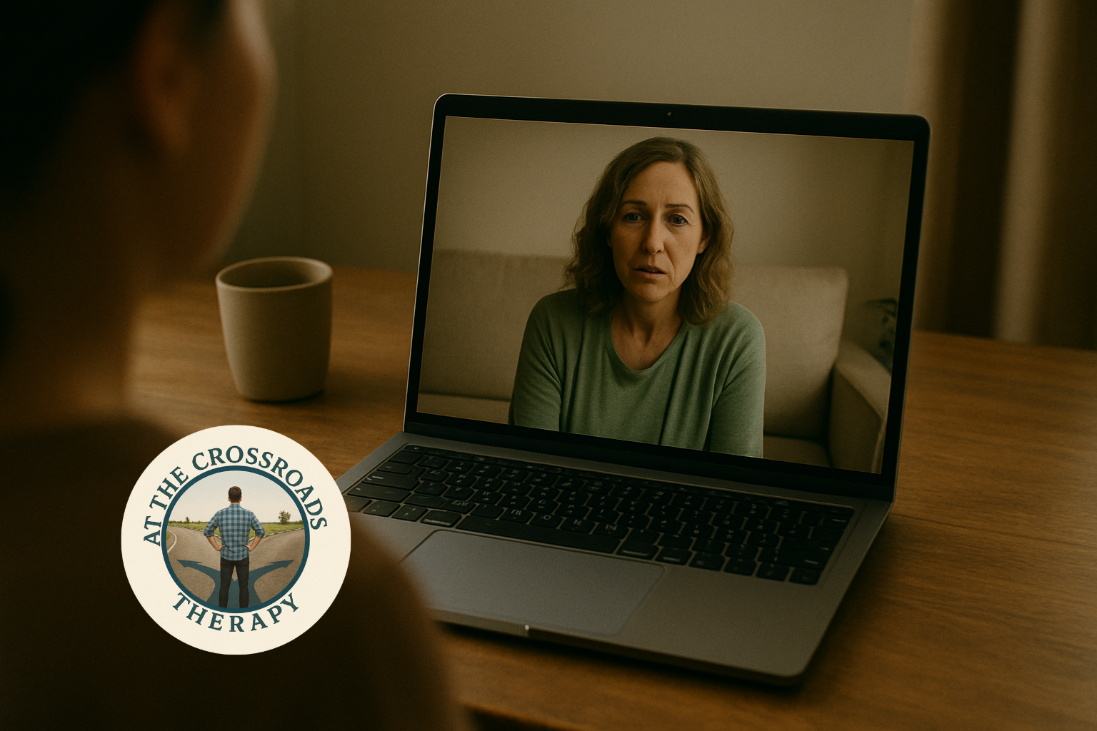 Virtual therapy session led by At The Crossroads Therapy, supporting justice-impacted individuals.