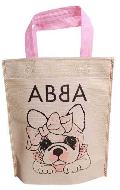 Una bolsa con la imagen de un perro y la palabra abba.