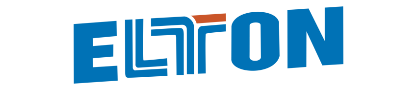 Un logo Elton bleu et rouge sur fond blanc