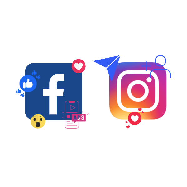 Un logo facebook et un logo instagram sur fond blanc.