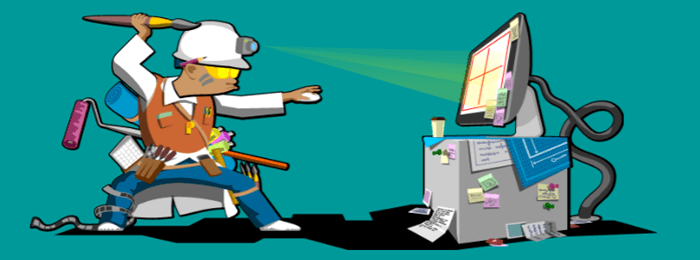 cartoon of man in front of a PC