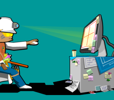 cartoon of man in front of a PC