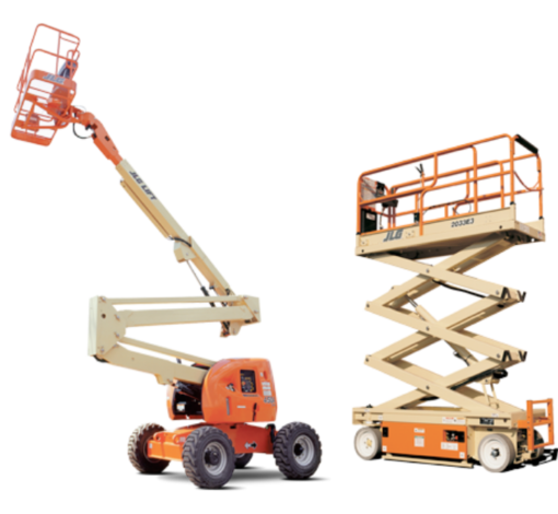 Forklift operator moving wooden pallets in a storage yard under a blue sky.