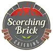 Scorching Brick Catering logo: Circular design with brick and flame graphic, text