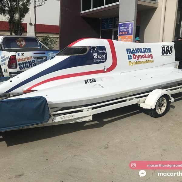 Speed Boat Body Signs — Smeaton Grande NSW — Macarthur Signs & Graphics