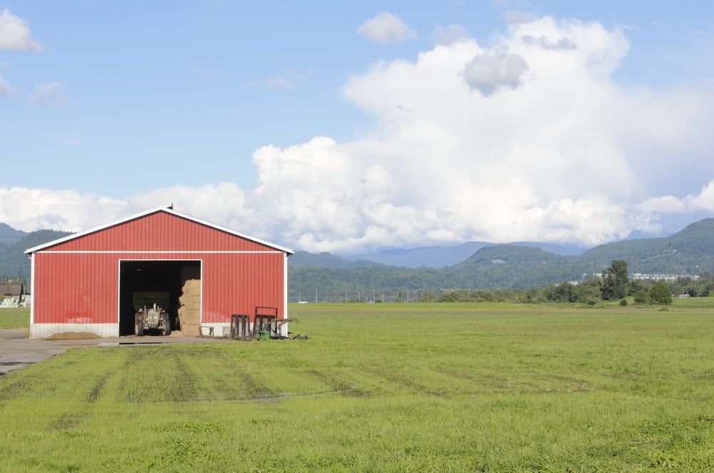 Red Barn With Open Door on Green Field — ShedBoss in Malanda, QLD