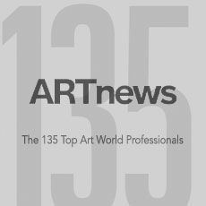 A black and white logo for art news , the 135 top art world professionals.