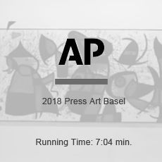 A black and white photo of a painting with the words `` ap 2018 press art basel running time : 7:04 min . ''