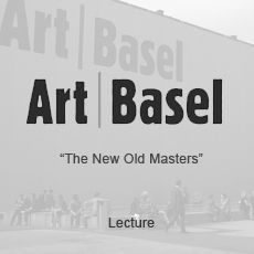 A black and white photo of a building with the words `` art basel '' on it.