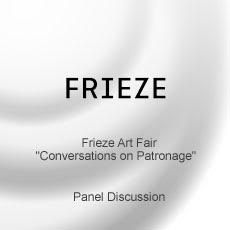A poster for the frieze art fair with the words `` conversations on patronage '' on it.