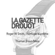 A black and white photo of a watch with the words `` la gazette drouot '' on it.