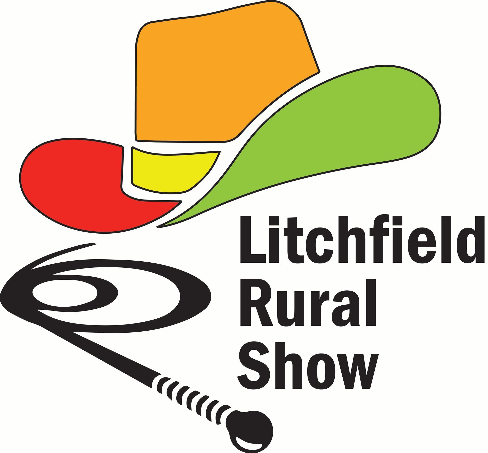 A logo for freds pass rural show with a cowboy hat and whip