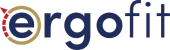 Ergofit logo with blue and gold stylized “e” and navy “rgofit” text