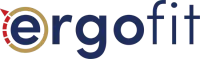 Ergofit logo with blue and gold stylized &ldquo;e&rdquo; and navy &ldquo;rgofit&rdquo; text