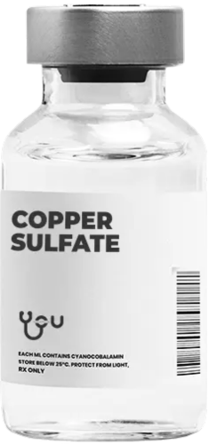 A bottle of copper sulfate is on a white background.