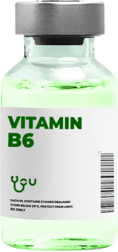 A bottle of vitamin b6 is shown on a white background. | You Health