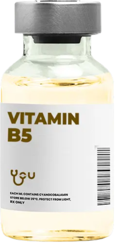 A bottle of vitamin b5 is shown on a white background. | You Health