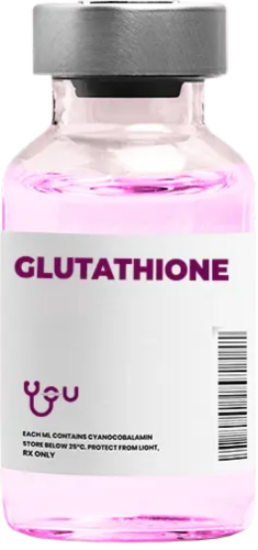 A bottle of glutathione on a white background. | You Health