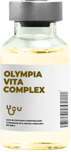 A bottle of olympia vita complex with a white label | You Health