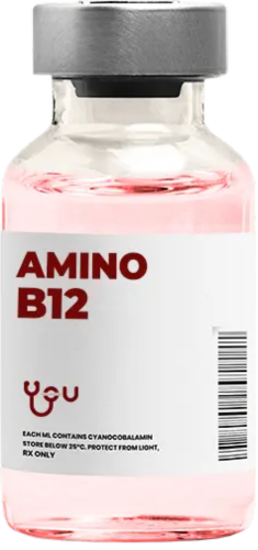 A bottle of amino b12 on a white background. | You Health