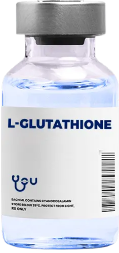 A bottle of l-glutamthione is shown on a white background.