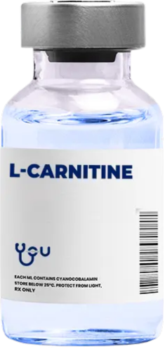 A bottle of l-carnitine on a white background