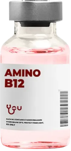 A bottle of amino b12 on a white background. | You Health