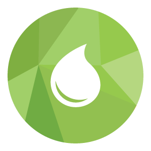 A white drop of water is in a green circle.