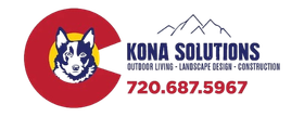 Logo for Kona Solutions, features a husky inside a Colorado flag with text and phone number.