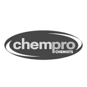 Chemphro Chemists logo: gray oval with 