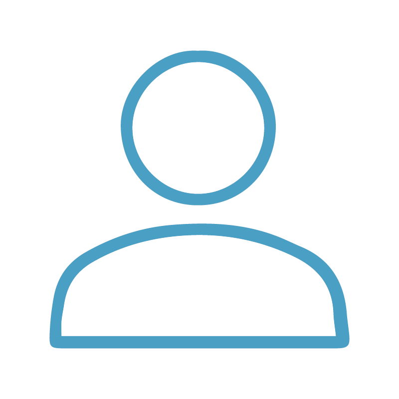 A blue icon of a person with a circle around their head.
