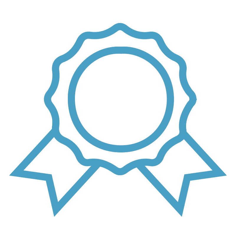 A blue ribbon with a circle in the middle on a white background.