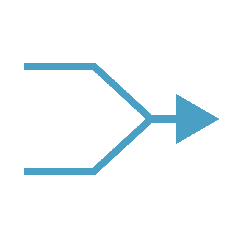 A blue arrow pointing to the right on a white background.