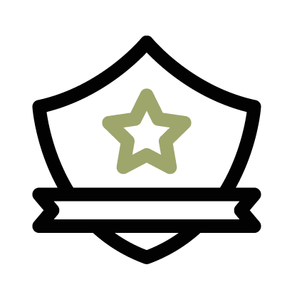 A shield with a star and a ribbon on it.