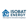 Le logo d'isobat energy est une maison bleue avec un éclair dessus.