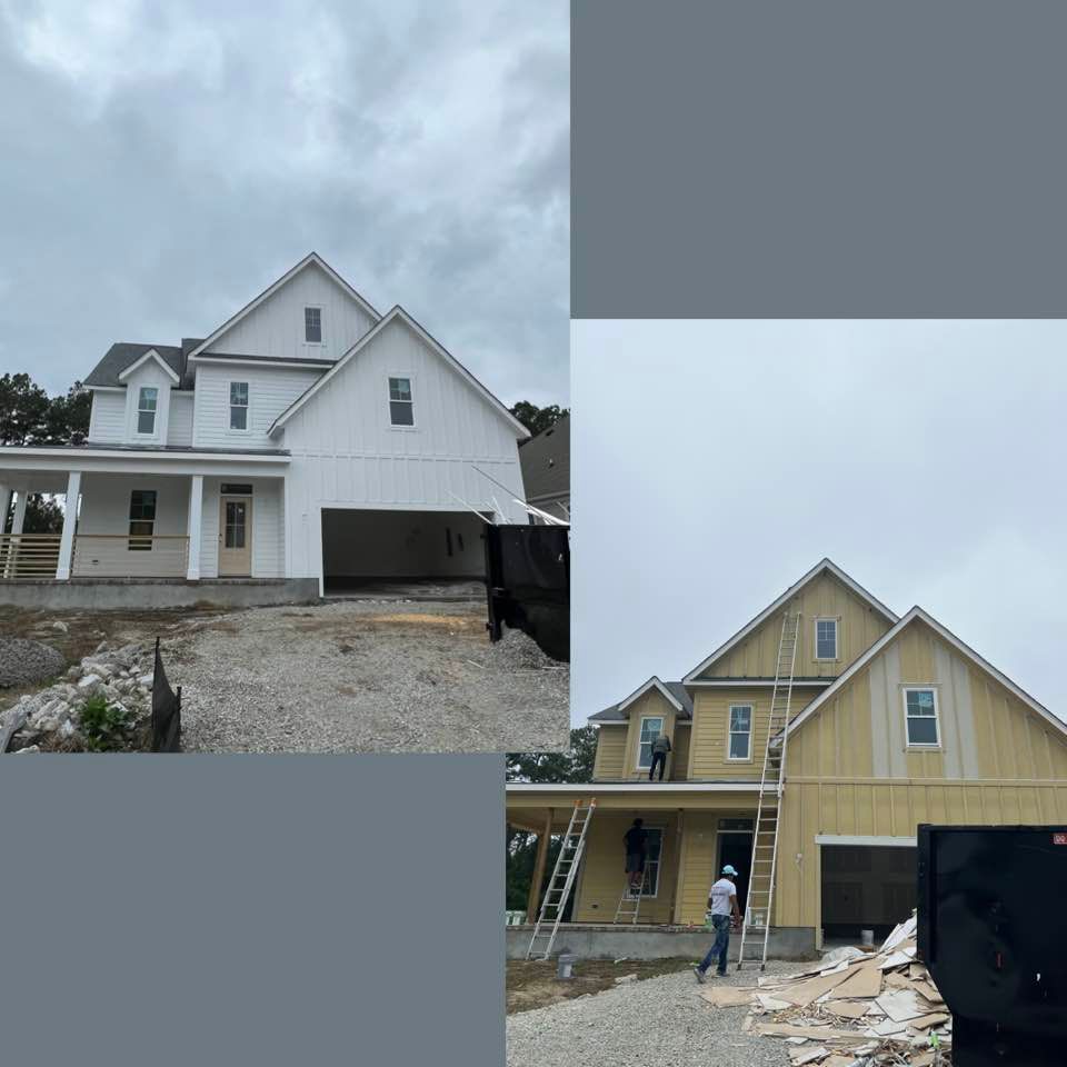A collage of pictures of a house under construction