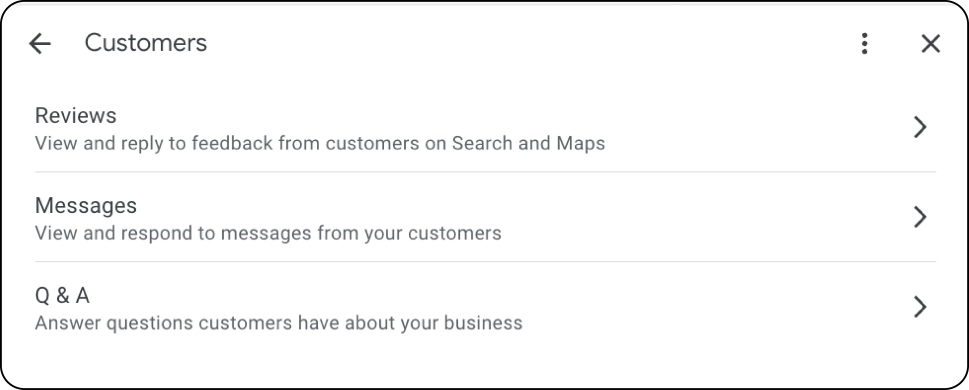 Google Business Profile: Customer Section Options