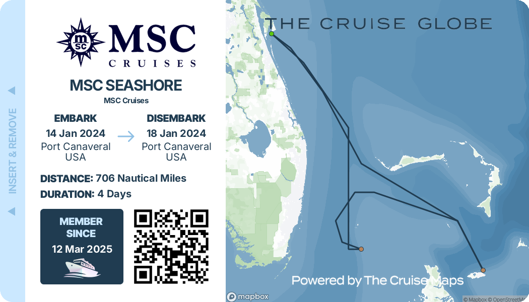 A cruise ticket for the cruise globe msc seashore