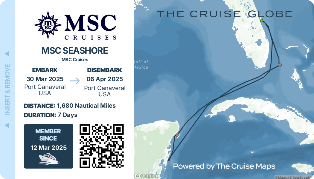 A cruise ticket for the cruise globe msc seashore