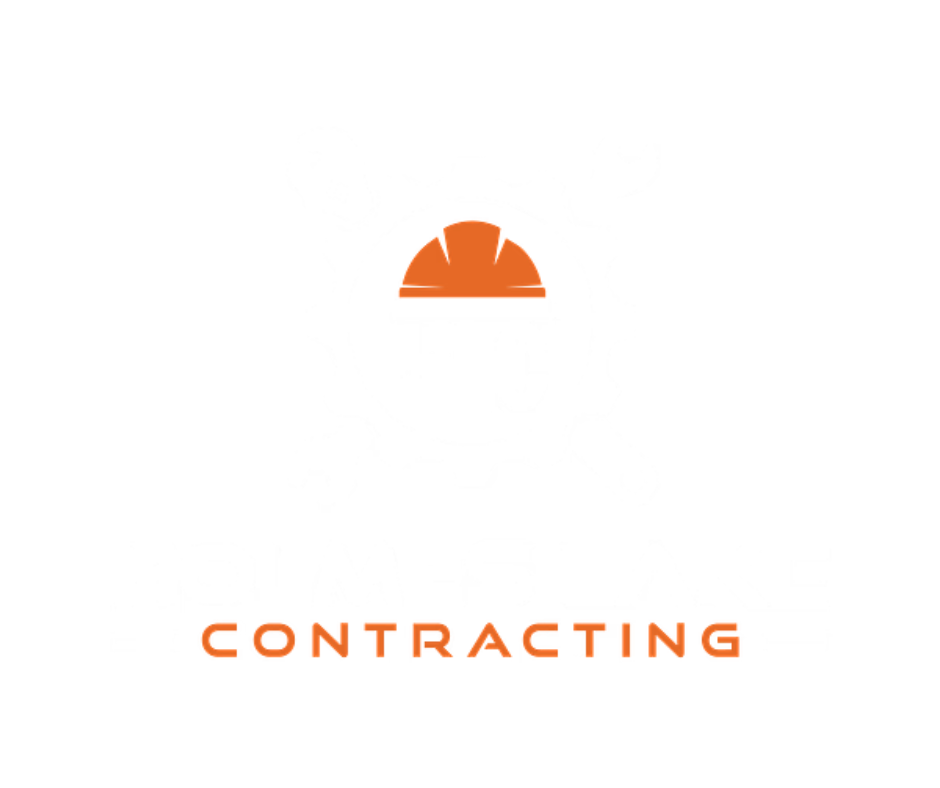 Orange hard hat icon above white text