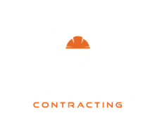 Orange hard hat above the word