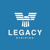 A blue logo for legacy striping with an eagle on it