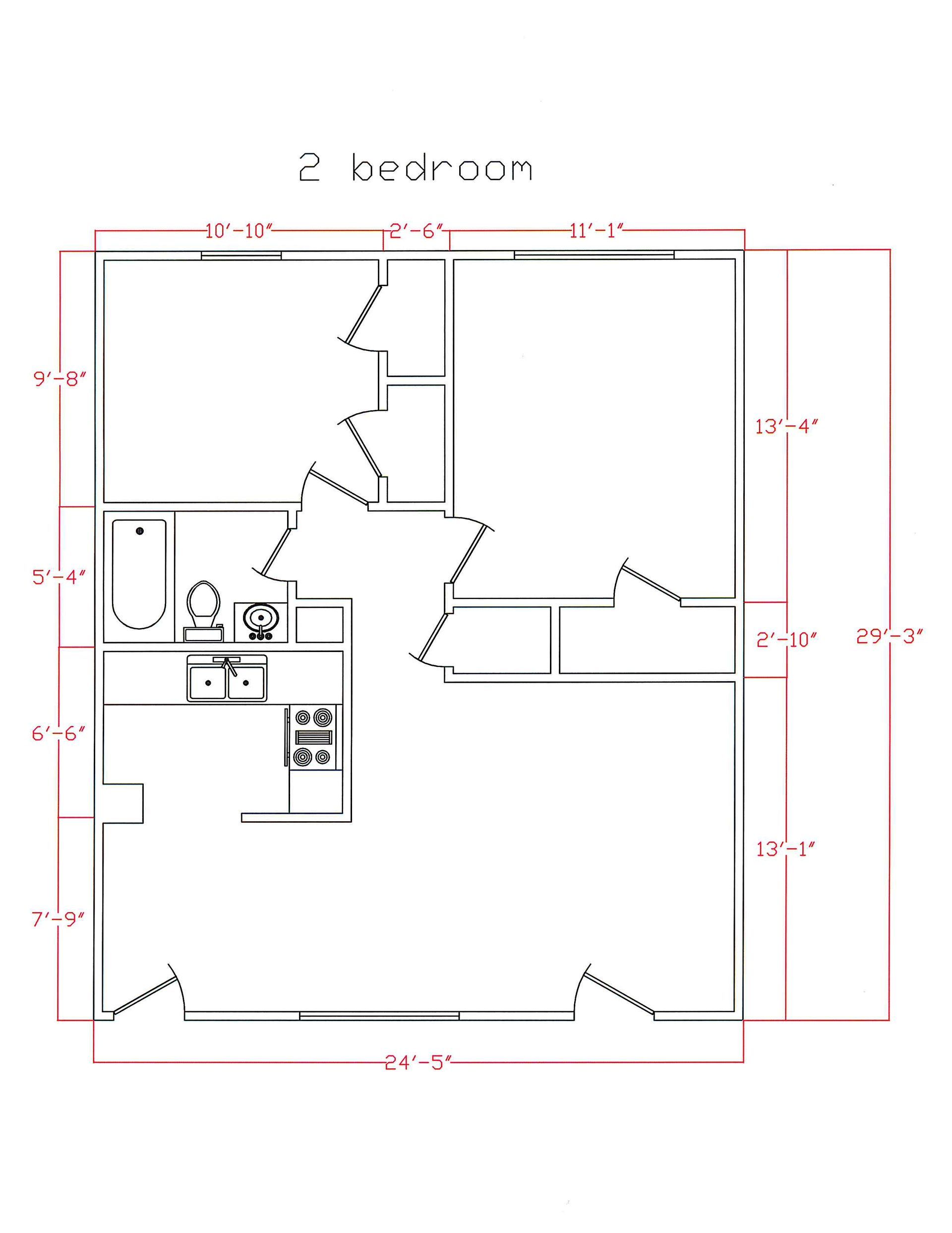 Floor plan for a studio apartment with a bathroom, kitchen area, and main living space, labeled with various dimensions.