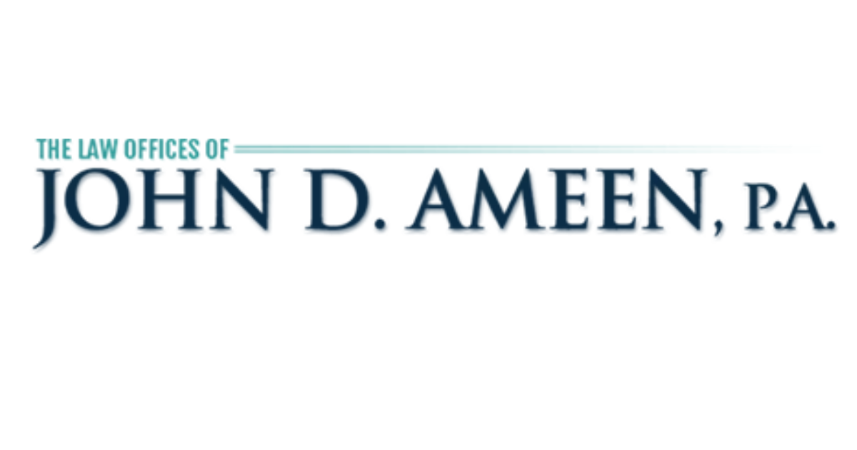 The logo for The Law Offices of John D. Ameen, P.A. in dark blue text on a white background.