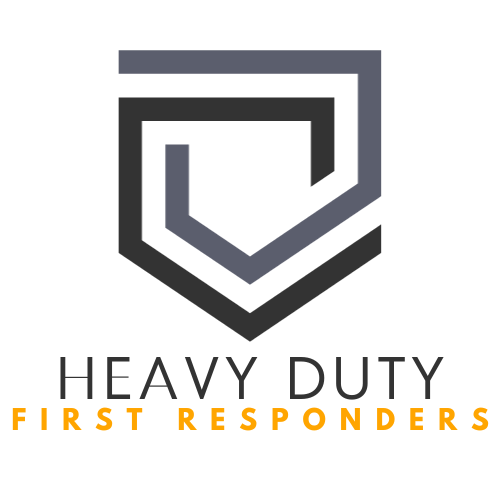 A logo for heavy duty first responders with a shield