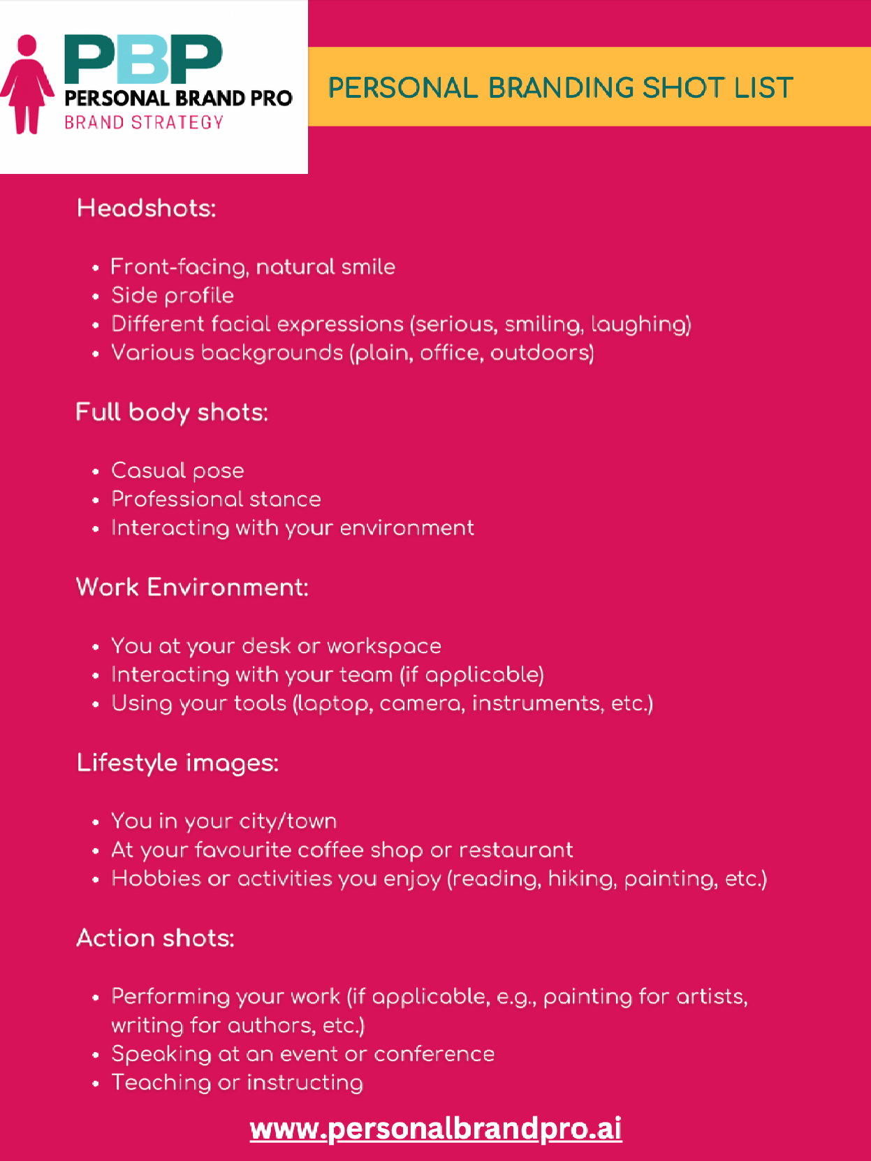 Personal Branding Photography Shot List