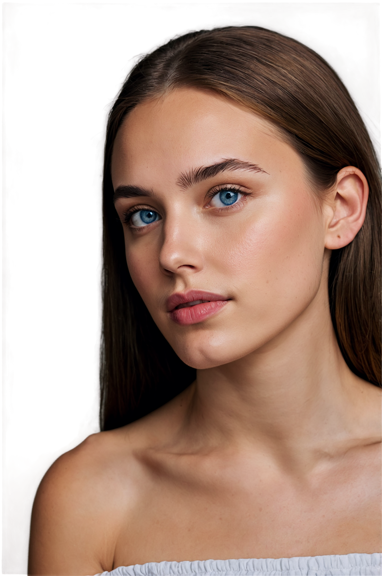 Un primer plano del rostro de una mujer con ojos azules.