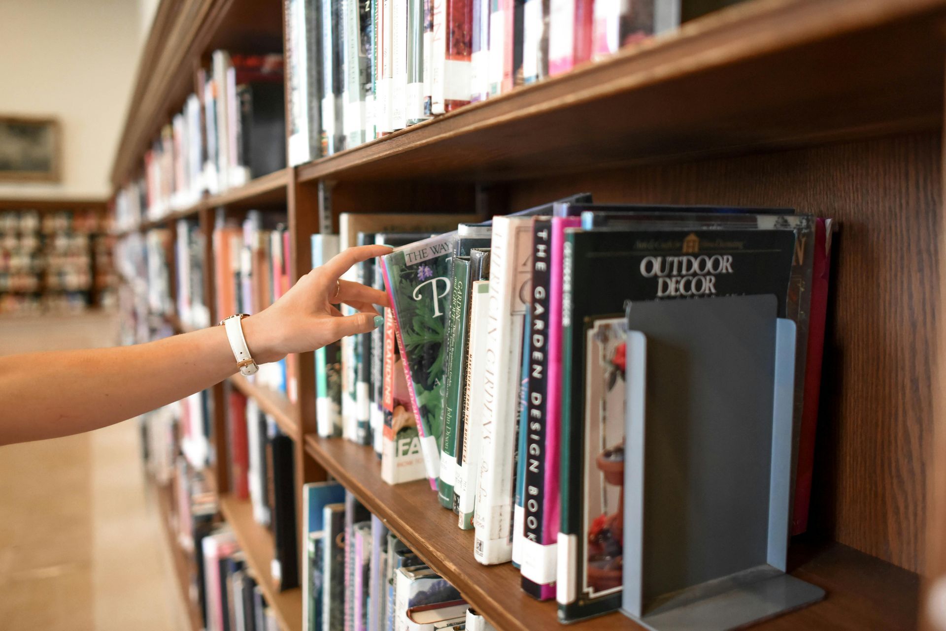 hand-picking a book from a shelf